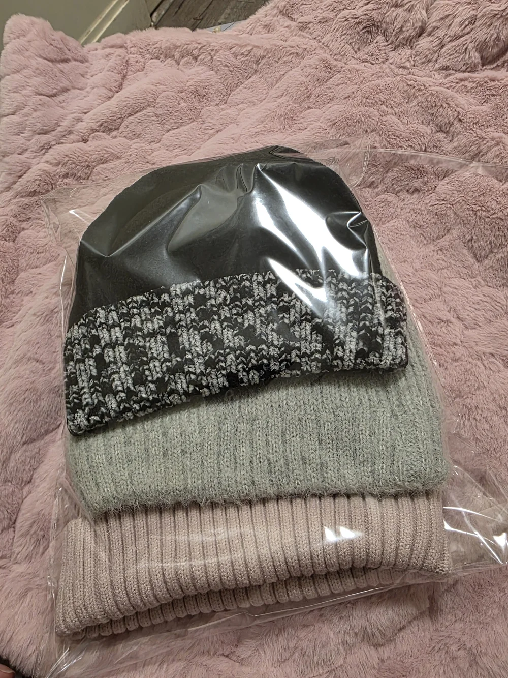 Kids Soft Knit Beanie Hat - Pink, Black, Cream